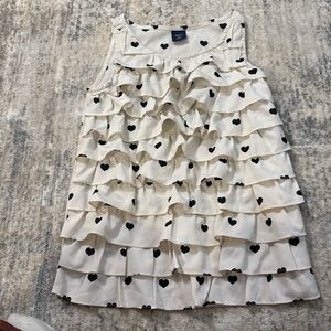 GAP Cream Ruffle Top with Black Heart Print